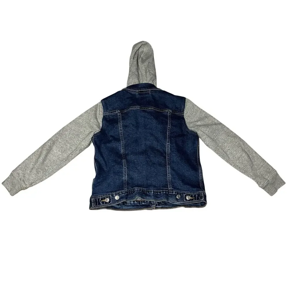 Levi's Boys Large Denim Trucker Jacket Blue Gray Hooded Hoodie EUC